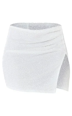 Shape White Sequin Ruched Side Low Rise Micro Mini Skirt