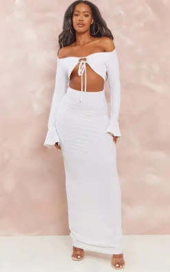 Shape White Slinky Cut Out Detail Long Sleeve Maxi Dress