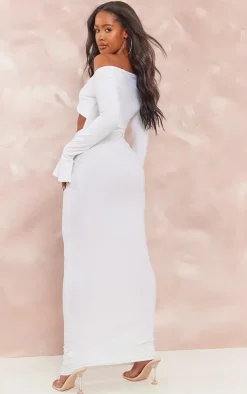 Shape White Slinky Cut Out Detail Long Sleeve Maxi Dress