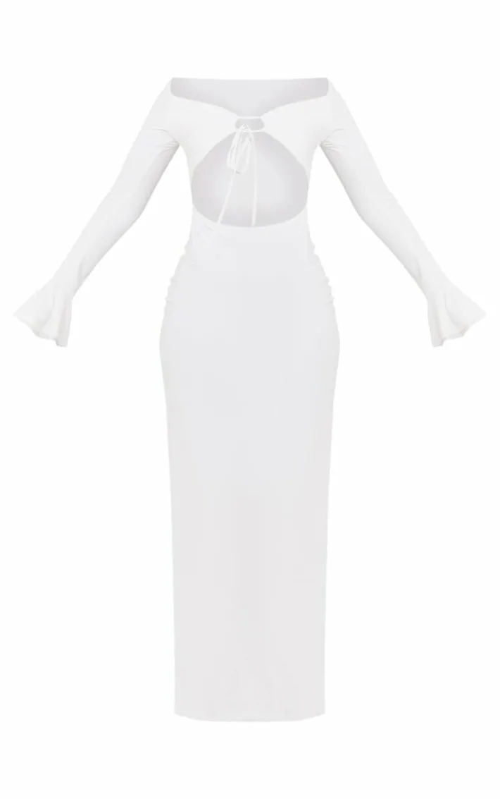 Shape White Slinky Cut Out Detail Long Sleeve Maxi Dress