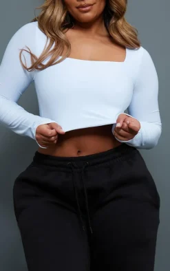 Shape White Slinky Long Sleeve Square Neck Crop Top