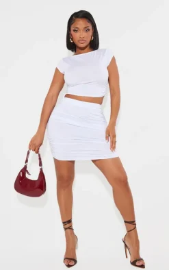 Shape White Slinky Ruched Side Mini Skirt