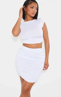 Shape White Slinky Ruched Side Mini Skirt