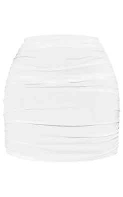 Shape White Slinky Ruched Side Mini Skirt