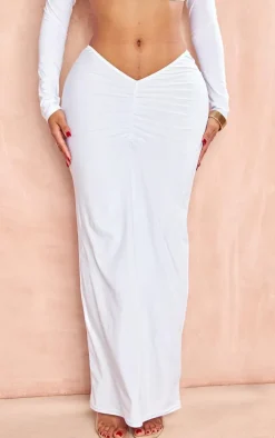 Shape White Slinky Ruched Maxi Skirt