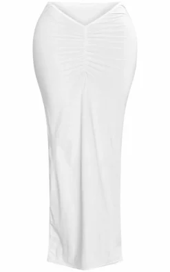 Shape White Slinky Ruched Maxi Skirt