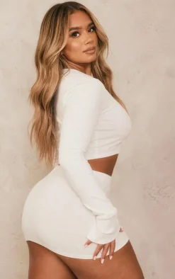 Shape White Soft Rib Long Sleeve Top