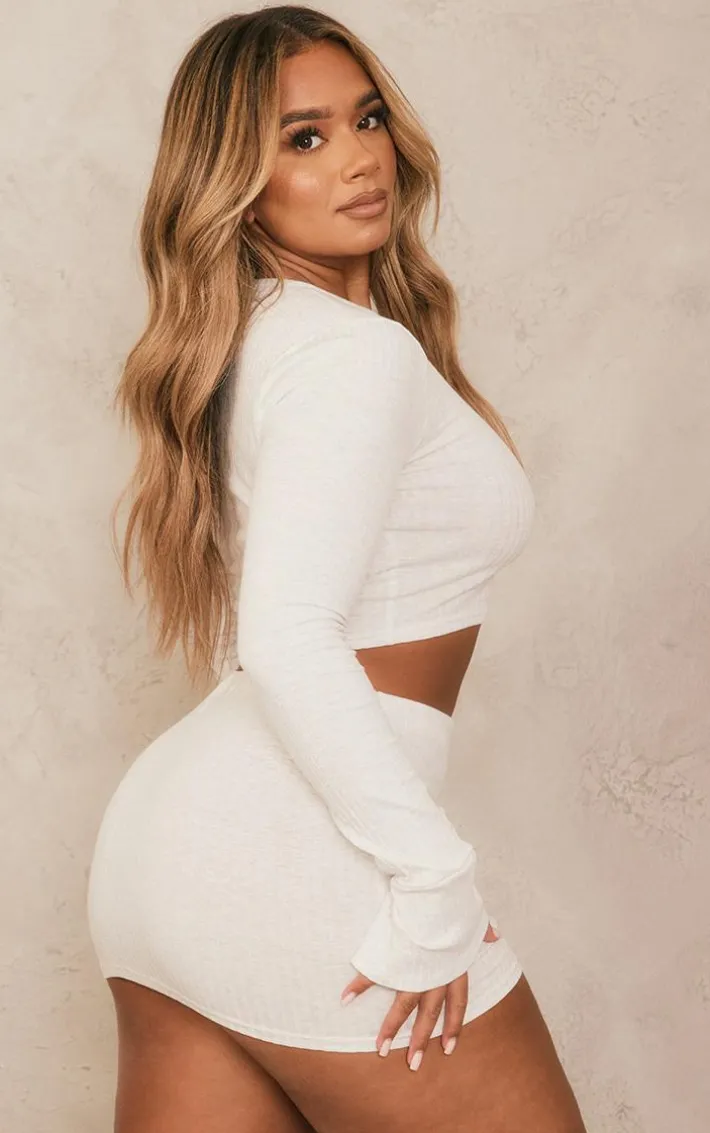 Shape White Soft Rib Long Sleeve Top