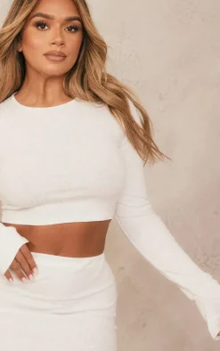 Shape White Soft Rib Long Sleeve Top