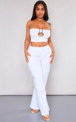 Shape White Stretch Woven Pocket Detail Wide Leg Pants