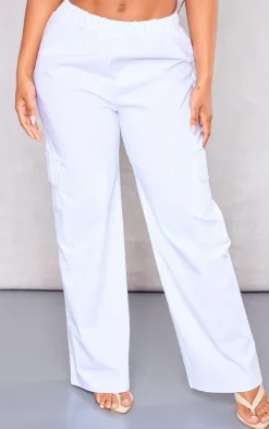 Shape White Stretch Woven Pocket Detail Wide Leg Pants