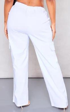 Shape White Stretch Woven Pocket Detail Wide Leg Pants