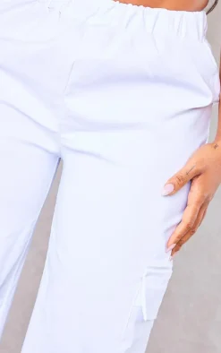 Shape White Stretch Woven Pocket Detail Wide Leg Pants