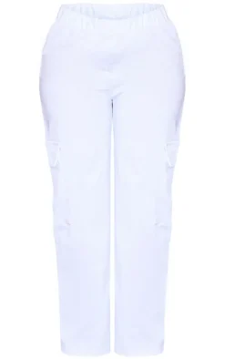 Shape White Stretch Woven Pocket Detail Wide Leg Pants