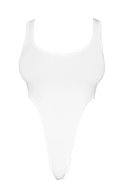 Shape White Structured Snatched Rib High Rise Bodysuit