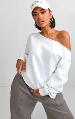 Shape White Sweat Raw Edge Slouch Sweatshirt