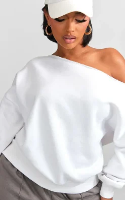 Shape White Sweat Raw Edge Slouch Sweatshirt