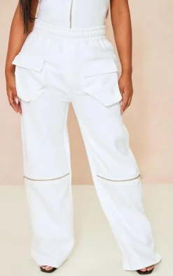 Shape White Sweat Utility Zip Front Wide Leg Sweatpants