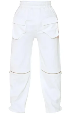 Shape White Sweat Utility Zip Front Wide Leg Sweatpants