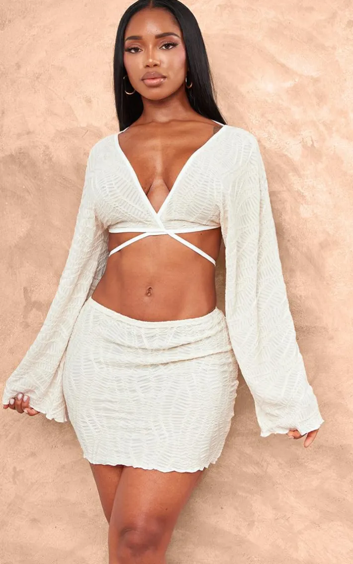 Shape White Textured Basic Low Rise Mini Skirt