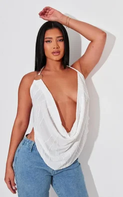 Shape White Textured Ring Detail Cowl Top