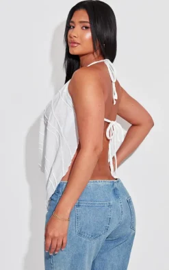 Shape White Textured Ring Detail Cowl Top