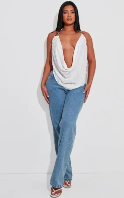 Shape White Textured Ring Detail Cowl Top