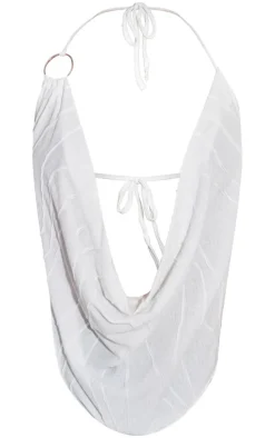 Shape White Textured Ring Detail Cowl Top
