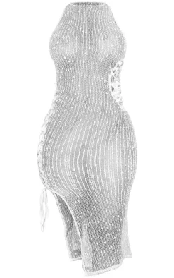 Shape White Textured Sheer Cut Out Side Midaxi Dress