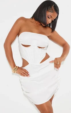 Shape White Woven Cut Out Corset Deail Bodycon Dress