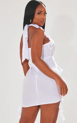 Shape White Woven Halterneck Frill Detail Mini Dress