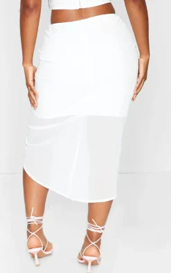 Shape White Woven Ruched Midi Skirt