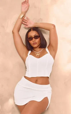Shape White Woven Split Mini Skirt