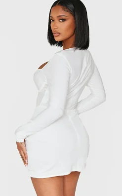 Shape WhiteMesh Insert Corseted Ruched Side Mini Dress