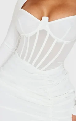 Shape WhiteMesh Insert Corseted Ruched Side Mini Dress
