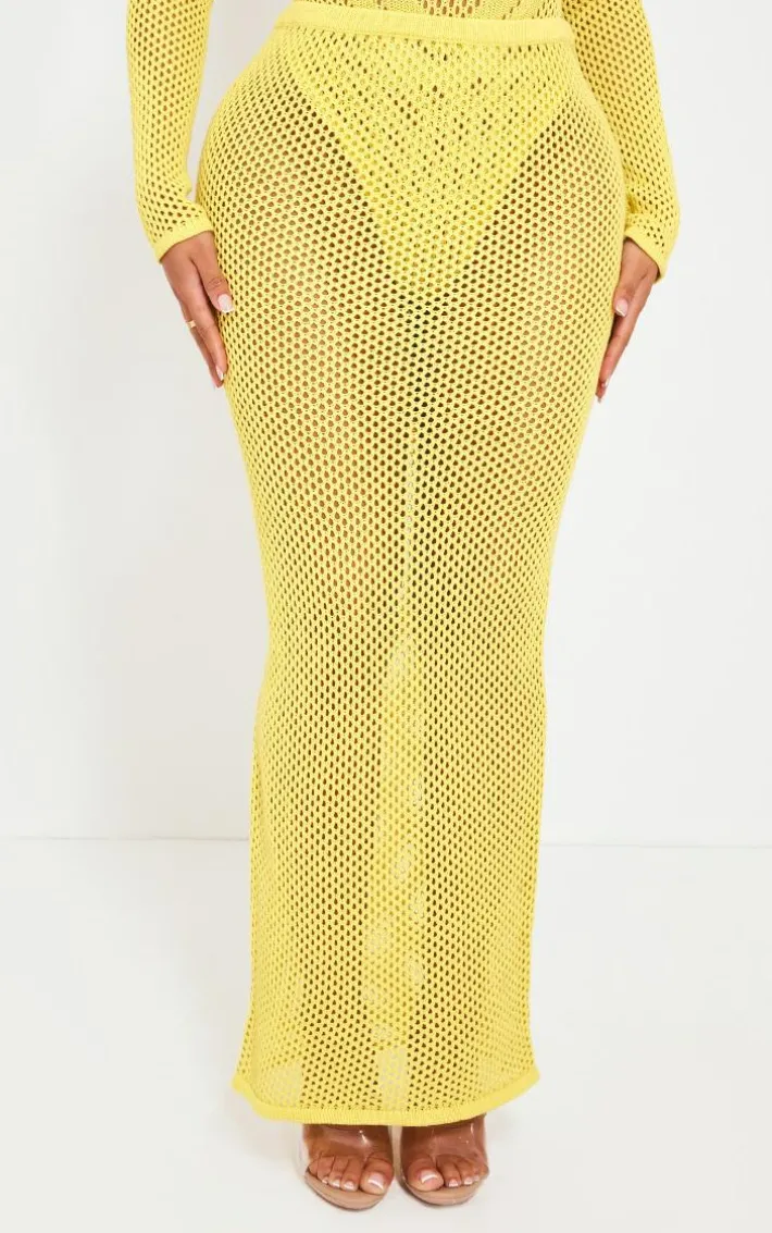 Shape Yellow Knitted Low Rise Maxi Skirt