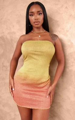 Shape Yellow Ombre Textured Bandeau Mini Dress
