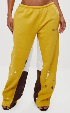 Shape Yellow Printed Paint Splat Detail Wide Leg Sweatpants