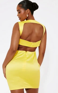 Shape Yellow Structured Satin Corset Detail Mini Dress