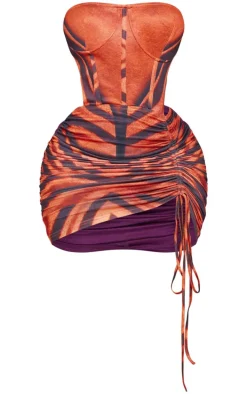 Shape Zebra Slinky Printed Bandeau Corset Ruched Dress
