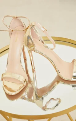 Shiny Gold Clover Strap Heeled Sandal