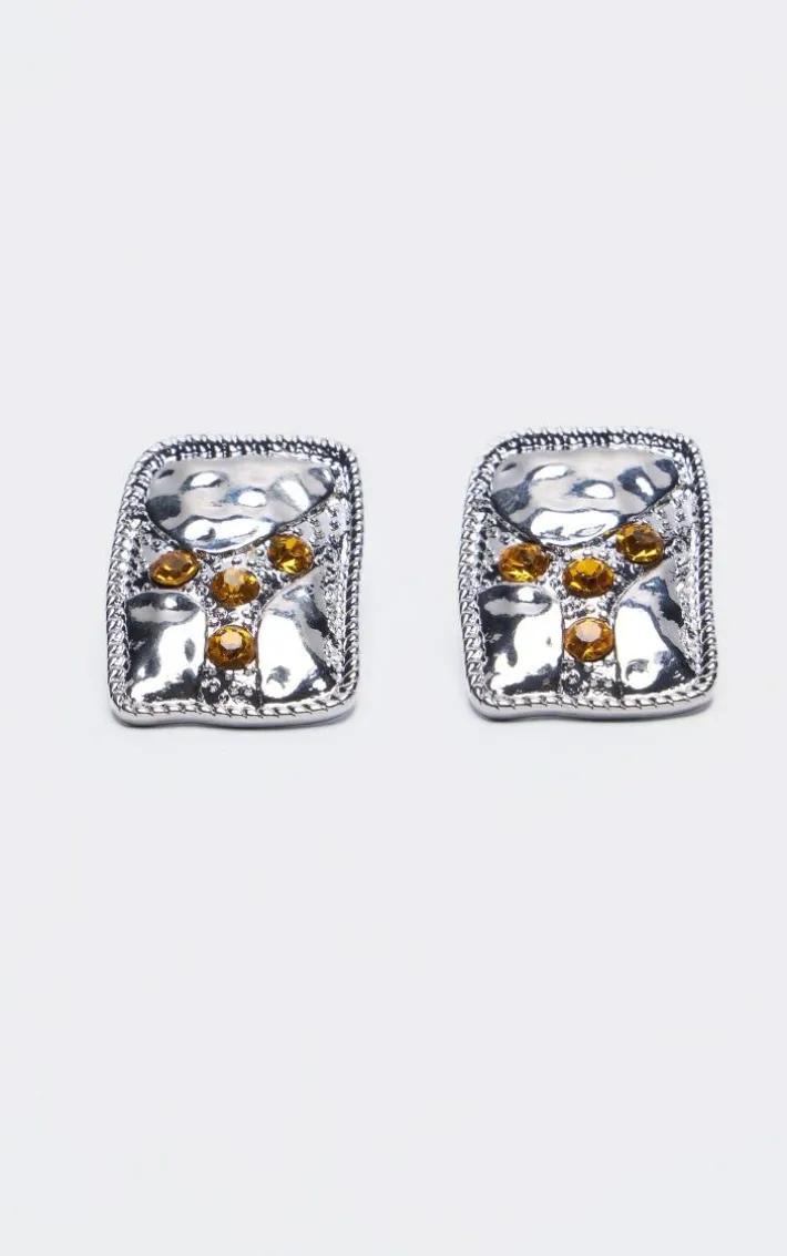 Silver Abstract Diamante Stud Earrings