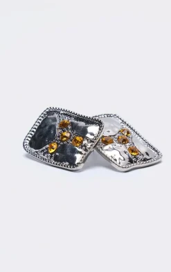 Silver Abstract Diamante Stud Earrings