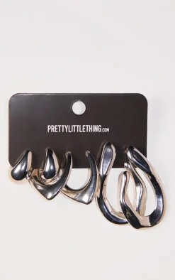 Silver Abstract Molten Multipack Earrings