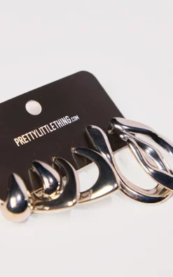 Silver Abstract Molten Multipack Earrings