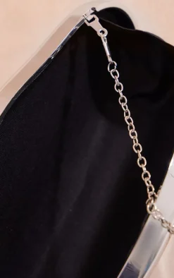 Silver Abstract Oval Hard Clutch Bag