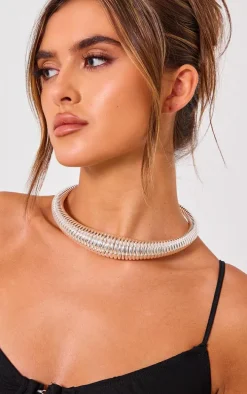 Silver Abstract Ridge Choker