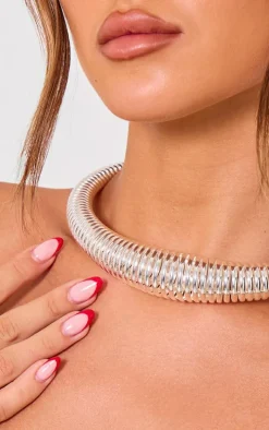 Silver Abstract Ridge Choker