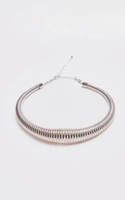 Silver Abstract Ridge Choker