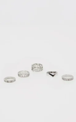 Silver Assorted Cut Out 5 Pack Ring Set